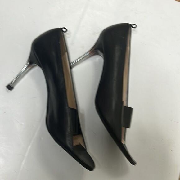 CHANEL OPEN TOE LEATHER PUMPS SIZE 38 - Picture 7 of 10